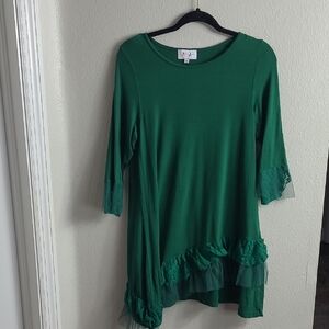 Aria  Handmade DresdEmerald Green Knit  Assymetrical Bottom Size M